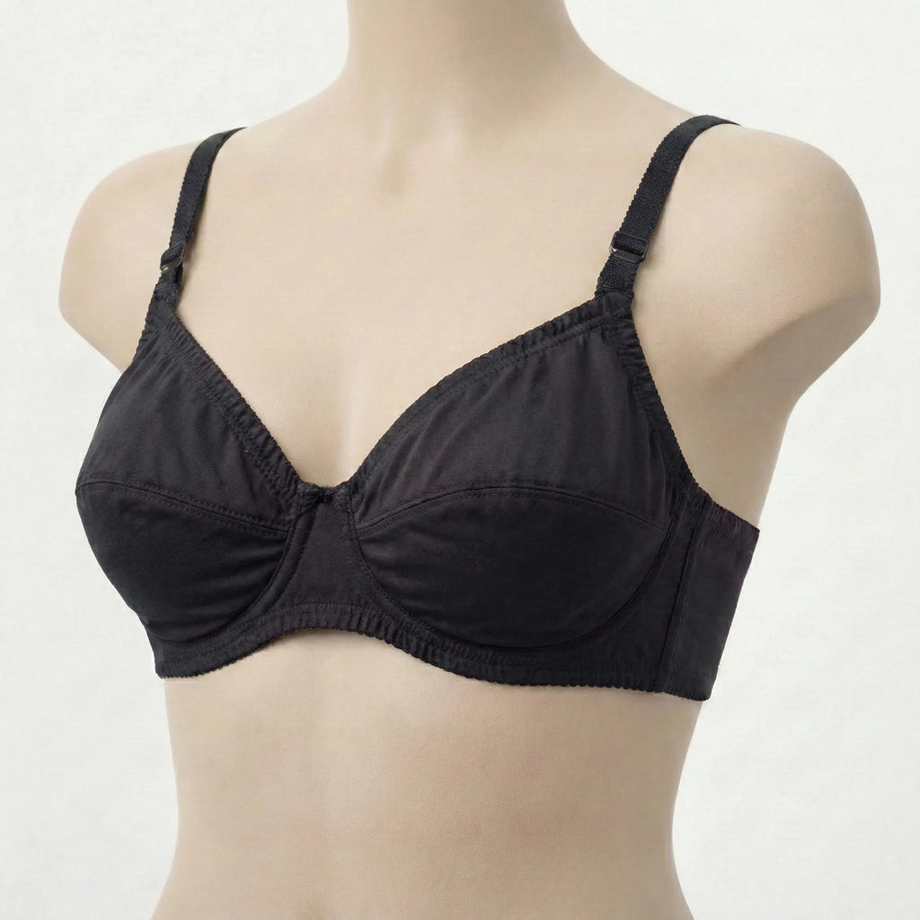 Black bra on a mannequin against a white background